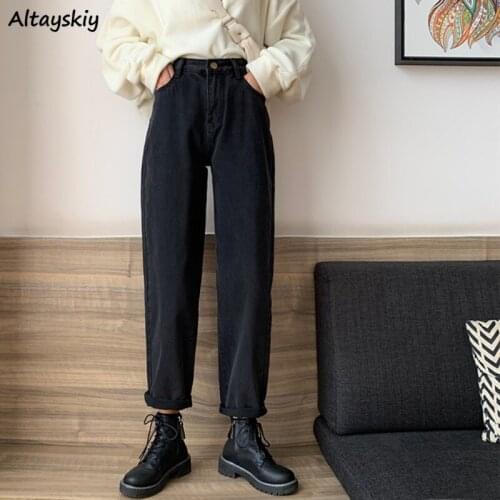 Jeans Women Black Popular Full Length Leisure BF Vintage Stylish Straight All-match Loose 2020 Spring Ulzzang Students Boyfriend