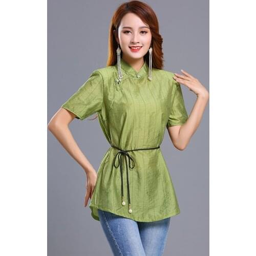 Ethnic clothing Women elegant Asia costume Traditional Female robe tang suit short sleeve shirt Mongolian summer top