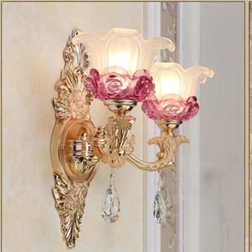 Europe Purple wall fixture lighting stained glass lamp shade restaurant living room light Salon E14 Led wall sconce Luminaire