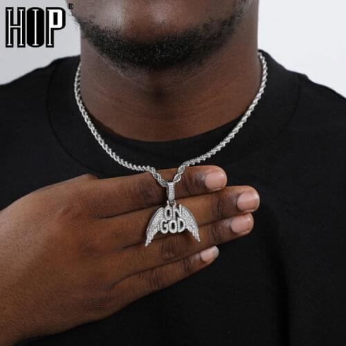 Hip Hop Bling Iced Out CZ Letters God Charm Pendants & Necklaces For Men Rapper Jewelry With Solid Back