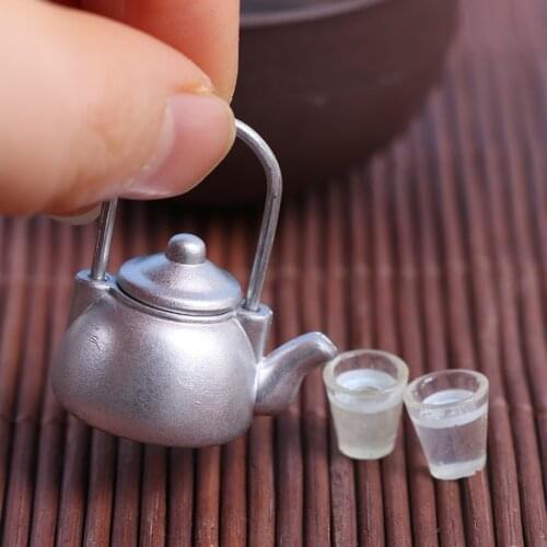Hot！3Pcs/Set Dollhouse Miniature Vintage Kettle Cup Scene Model Toy Kitchen Props For Dollhouse Decoration