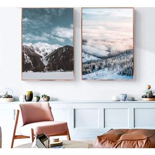 Winter Snow Mountain Landscape Canvas Painting Nordic Posters and Prints Modern Wall Art Pictures for Living Room Home Decor