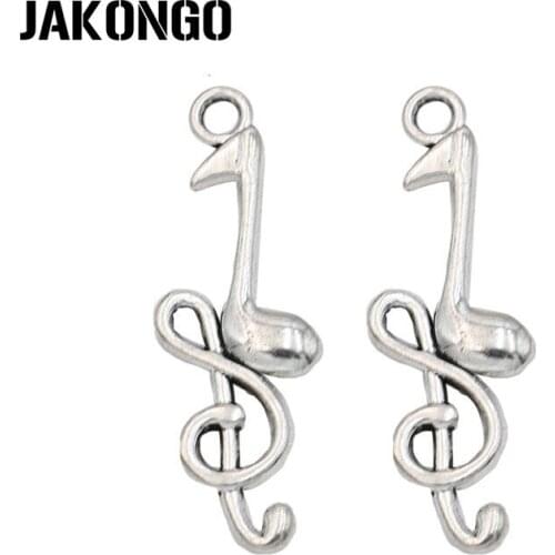 KJjewel Antique Silver Plated Music Note Charm Pendants Handmade Jewelry Accessories Making fit Bracelet DIY 32x11mm