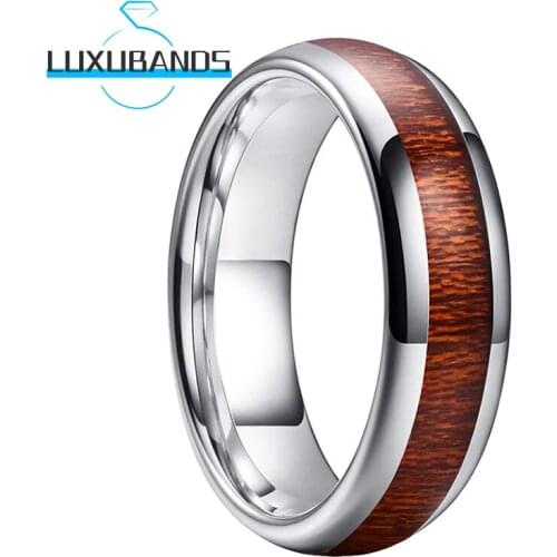6MM Tungsten Rings For Men Women Wood Inlay Wedding Engagement Domed Bands Polished Finished Comfort Fit