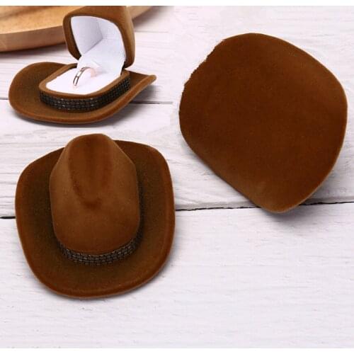 Cowboy Hat Shape Velvet Ring Earrings Organizer Jewelry Stand Holder Funny Jewelry Box For Wedding Anniversary Valentines Day