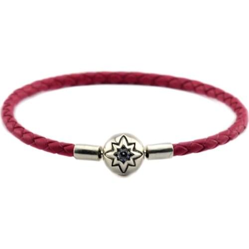 Starry Sky Rose Clasp Leather Bracelets 100% 925 Sterling-Silver-Jewelry Free Shipping