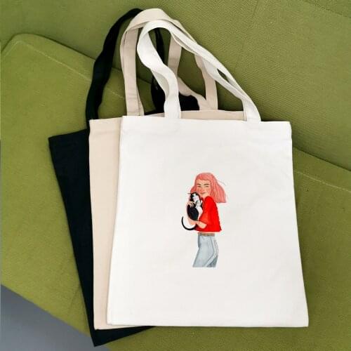 Cool Girls Print Durable Women Student Cotton Linen Canvas Bag Art Shopping Tote Plaid Female Canvas Shopping Bags Big Women Bag