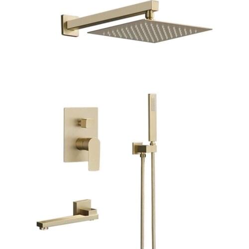 Brass Bathroom Shower Faucet Mounted Brushed Gold Shower Faucet, Bathroom Cold and Hot Bath and Shower Mixer Taps