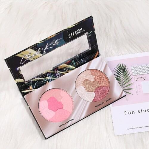 Flower Highlighter Palette Face Makeup Duo Chrome Illuminator Highlighter & Bronzer Powder Blush Contour Cheek Blush Cosmetic