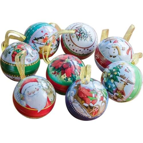 Mini Tin Box Christmas Tree Balls Pendant Ornaments Hanging Ball Christmas Candy Box Home Holiday Navidad New Year Decor Gift