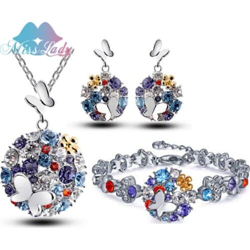 Miss Lady Gold color Crystal African Fashion bridal wedding jewelry sets for Women Butterfly Necklace Earrings Sets MLY4956-3