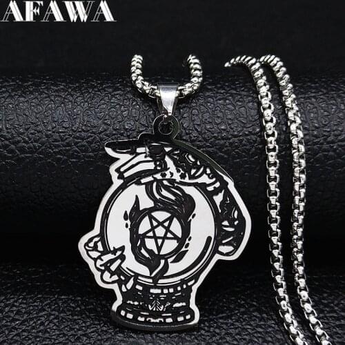 Fashion Witchcraft Crystal Ball Stainless Steel Necklace for Women Silver Color Statement Necklace Jewelry colgantes N3267S02