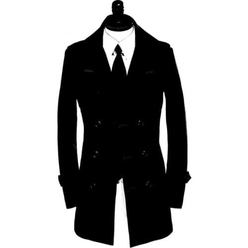 Mens trench coats spring autumn man middle length coat men clothes double breasted black overcoat long sleeve plus size S - 9XL