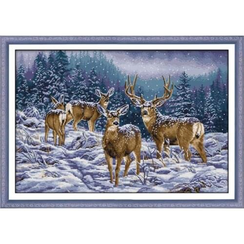 Winter deer cross stitch kit aida 14ct 11ct count print canvas cross stitches needlework embroidery DIY handmade