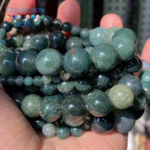 Natural Moss Agates Stones Loose Round Beads For Jewelry Making 4-12 mm Diy Bracelets Accessories 15" Wholesale