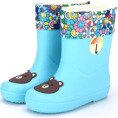 New Rain Boots Kids Boys Rubber Rainboot Baby Girls Waterproof Boot Pvc Warm Children Water Shoes Cartoon Four Seasons Removable