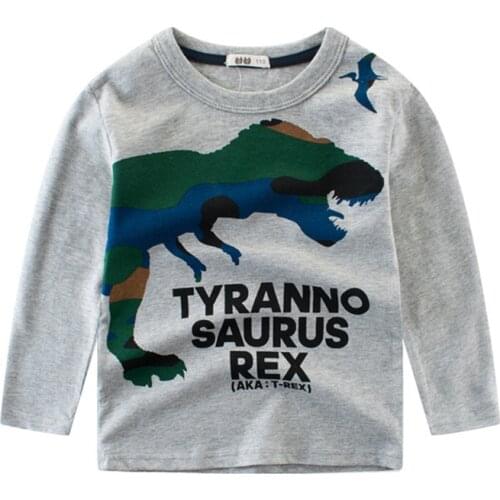 3-12Y Boys & Girls Dinosaur T-shirts 2020 Autumn Cotton Children Long Sleeve bottom shirt Clothing Kids Cartoon T Shirt For Boy