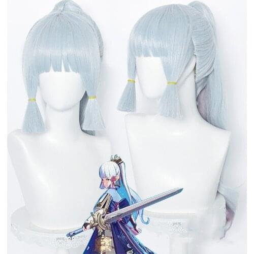 Genshin Impact Kamisato Ayaka Cosplay 75cm Wig Silver Blue Wig Cosplay Anime Wigs Heat Resistant Synthetic Wigs Halloween