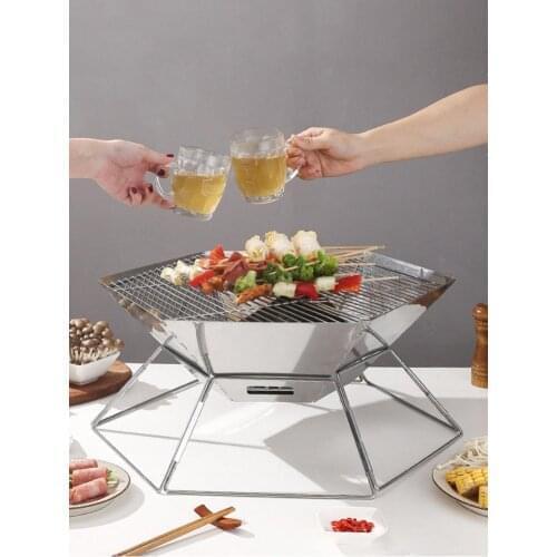 Portable Stainless Steel BBQ Grill Hexagon Non-stick Surface Folding Barbecue Grill Outdoor Camping Picnic Tool
