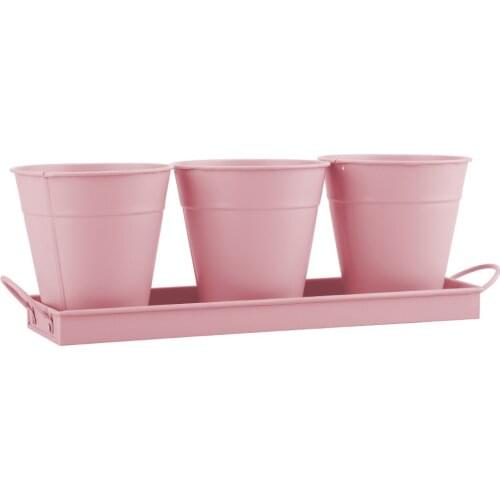 With Tray And Drainage Hole Iron Bucket Tin Garden Balcony Basket Home Decor Eye-catching Novel Design Herbal Plant Pot Set