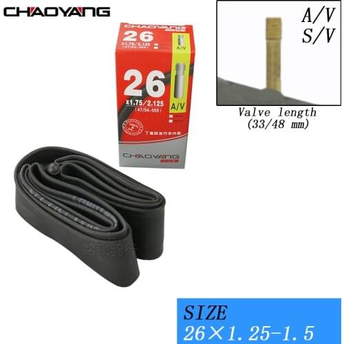 CHAOYANG High Quality Durable American Schrader Valve Bicycle Tires Bike Cycle Inner Butyl Rubber Tube 26*1.25-1.5 AV SV