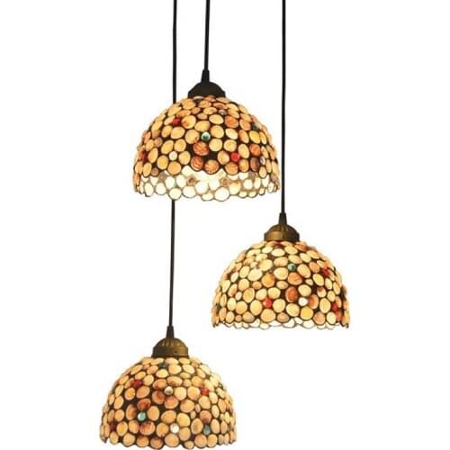 Mediterranean Sea Shell Pendant Lamp Restaurant Dinning Room Light Tiffany Country Bedroom Deco Hanging Ceiling Lighting Fixture