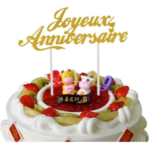 French Cake Topper Happy Anniversary Cupcake Flag Wedding Decoration Birthday Valentines Day Party DIY Joyeux Anniversaire New