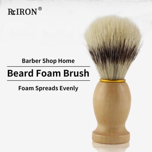RIRON High Quality Men Facial Beard Cleaning Shave Soap Foaming Beard Brush With Wooden Handle Shaving Brush