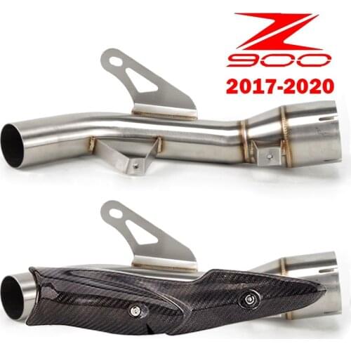 Z900 2017 2018 2019 Decat Motorcycle Exhaust Middle Link Pipe Cut Catalyst with Carbon Fiber Heat Shield for Kawasaki Ninja900