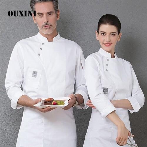 Women and men kitchen restaurant cook workwear chef uniform white shirt double breasted chef jacket