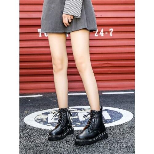 Motorcycle Boots Female Wild Flat Leather Handsome Ann Short Shoes 2019 Autumn And Winter British Wind Shoes