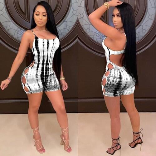 Backless Sexy Jumpsuits for Women Summer Hollow Out Sleeveless Bodycon Playsuit Club Wear Biker Shorts Rompers Womens Jumpsuit