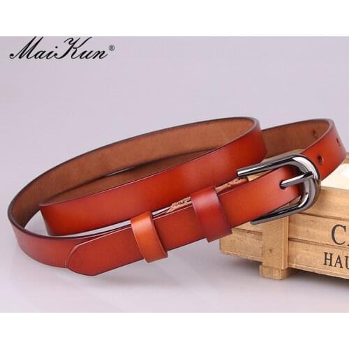 Maikun Genuine Leather Belt For Women Fashion All-Match Decorative Belt Leisure Alloy Pin Buckle Pants Waistband