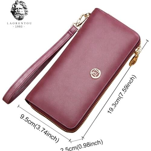 OLDSTERHEAD Fashion Cow Leather Ladies Large Capacity Purse Card Holder Women Long Wallet Female Vintage Money Clutch Phone Bag