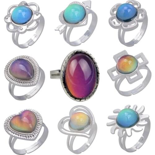 Fashion Charm Opening Womens Color Changing Rings Vintage Gemstone Temperature Changing Color Rings for Friends, For Lovers