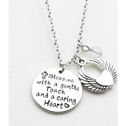 10PCS Charm Necklace Bless me with a gentle Touch and a caring Heart Lettering Blessing Pendant Necklace Jewelry Charm