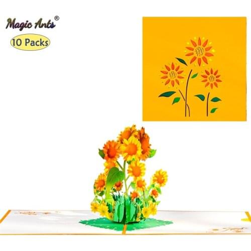 10 Pack Pop-Up Flower Card 3D Sunflower Greeting Cards for Valentines Day Get Well Mothers Day Birthday Anniversary Wholesale