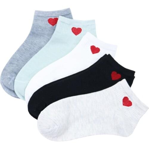 5 Pairs Solid Cotton Love Socks New Style Women Girls Slip Ankle Sock Soft Breathable Summer For Socks Four Seasons 2021