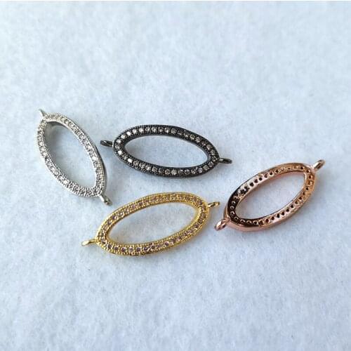 5 Pcs Handmade Charm Micro Pave Cubic Zirconia Oval Connector Beads DIY Bracelet Accessories Jewelry Making CT551