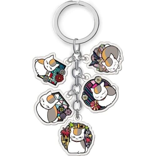 Anime Natsume Yuujinchou Keychain Natsume-Takashi Madara Cute Fun Cartoon Acrylic Key Chain Pendant Jewelry 5 In 1 Sleutelhanger