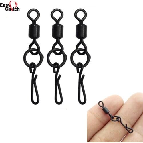 50pcs Matte Black Fishing Rolling Swivel With Quick Change Snap Carp Sabiki Rigs Fishing Hooks Connector Tackle