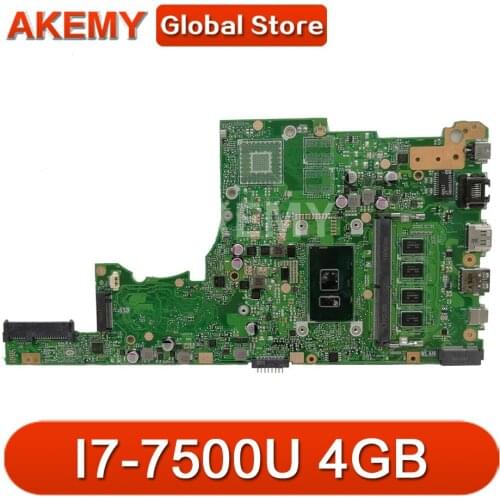 Akemy For Asus X405U X405UN X405UR X405URR X405URP X405UQ X405UF Laotop Mainboard X405UA Motherboard W/ I7-7500U 4GB RAM