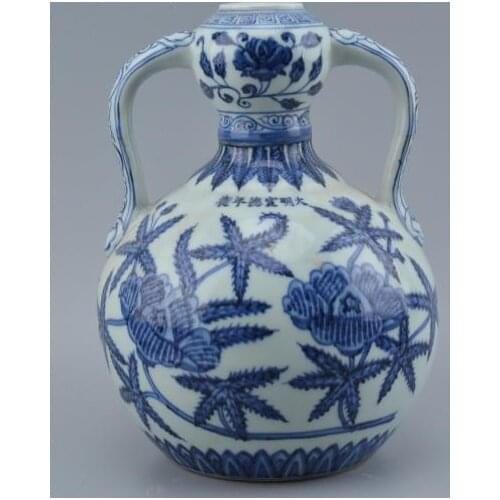 Antique Chinease MingDynasty porcelain VASE,Flower,Two earswhite and blue,Handicrafts,best collection&adornment, Free shipping