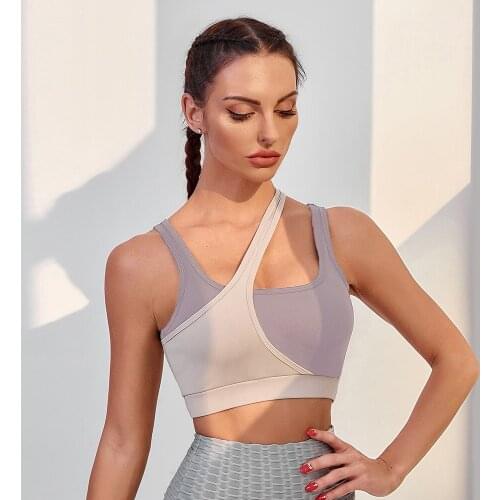 ASYMMETRICAL Breathable Mid Support Gym Workout Sport Bras Top Women Quick Dry Color Block Running Yoga Fitness Brassiere