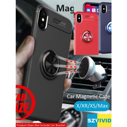 Car Magnetic Case For iPhone XS Max XR X Ring Holder Finger Grip Soft TPU Cover absorb on magnet Holder Bracket