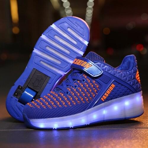 Red Pink Blue USB Charging Fashion Girls Boys LED Light Roller Skate Shoes For Children Kids Sneakers With Wheels One wheels
