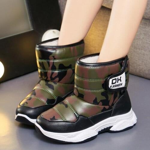 Children snow boots waterproof warm plush winter shoes fashion hook&loop boys & girls ankle boots non-slip toddler kids shoes