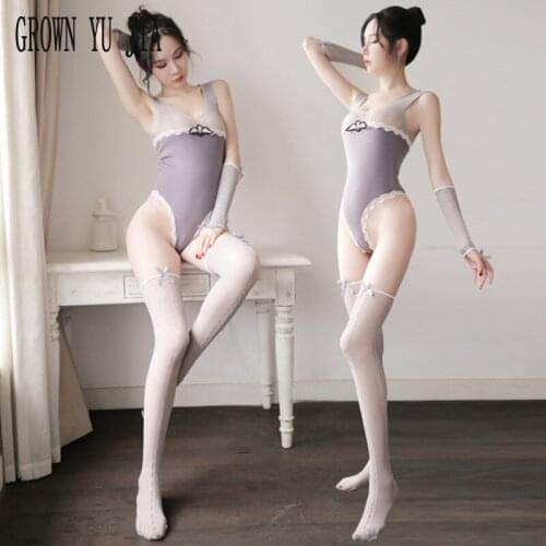 Fantasias Sexy E Eroticas Women High Cut Fishnet Bodysuit Porno Lingerie Hot Hollow Out Catsuit Cosplay Costume Stockings Set