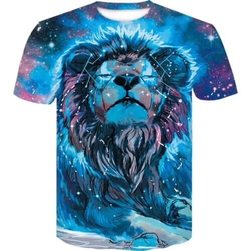 Mens lion trend casual t-shirt 3D printing t-shirt new round neck t-shirt hip hop street Harajuku top streetwear