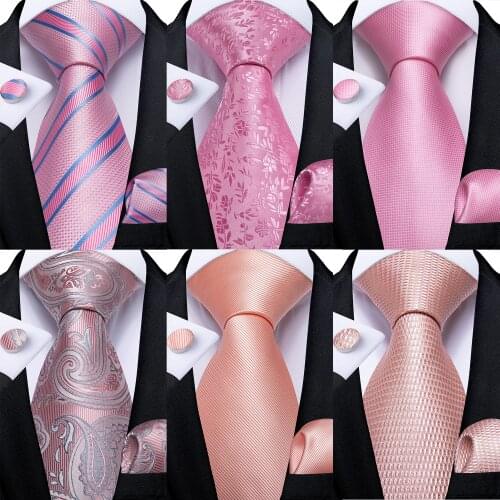 High Quality Pink Striped Paisley Mens Tie Set 8cm Business Wedding Party Accessories Men Necktie Hanky Set Men Gift DiBanGu